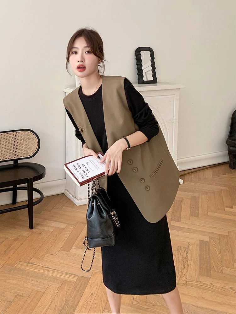 马甲西装马夹小坎肩显瘦胖mm新款大码春秋宽松女韩版外套背心短款