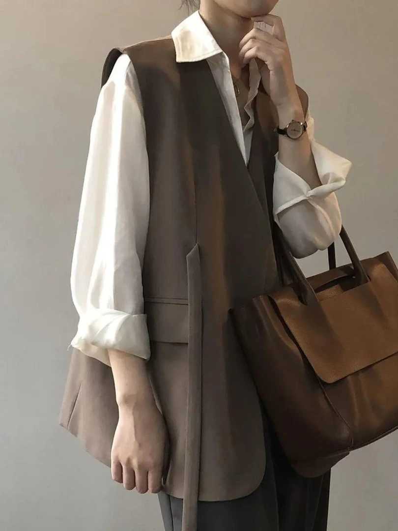 大码女2025叠穿马甲外搭宽松衬衫西装气质日系欧货新款外套背心