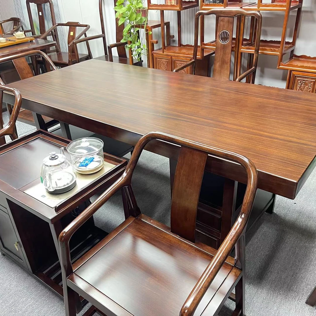 乌金木实木大板茶桌椅新中式茶台办公室泡茶台一体