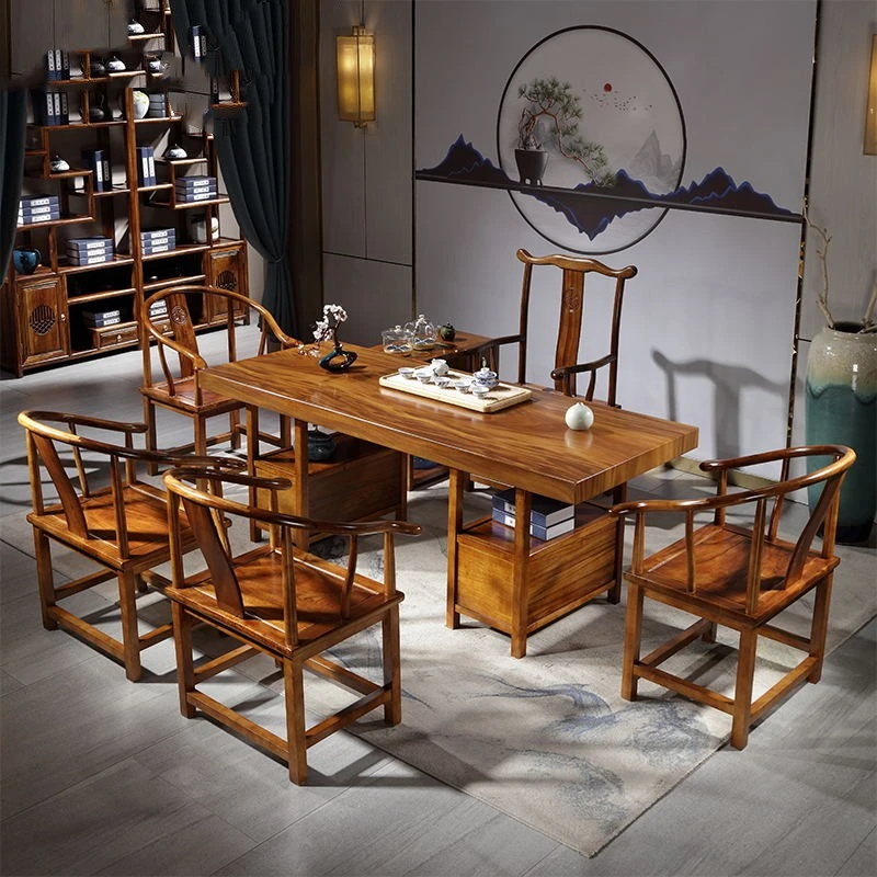 实木大板茶桌椅组合新中式现代简约茶台办公室家用功夫泡茶台一体
