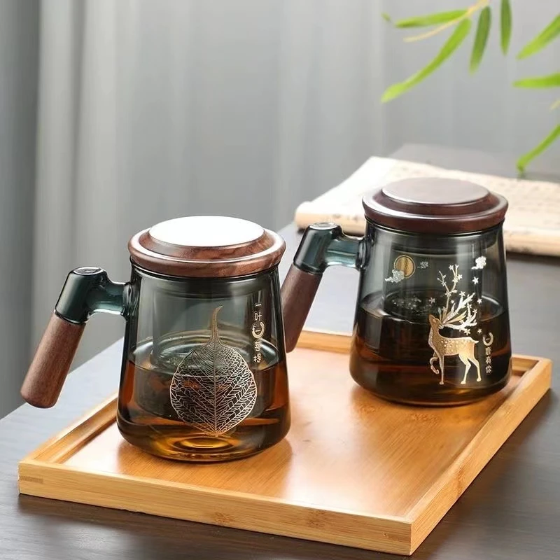 耐高温玻璃泡茶杯茶水分离杯办公室带盖防烫办公杯创意礼品杯高档