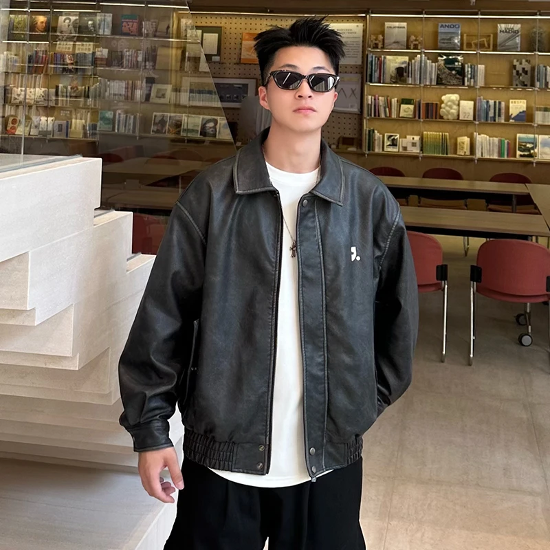 美式潮流皮衣男外套痞帅新款2024皮夹克男款春秋潮牌高档夹克