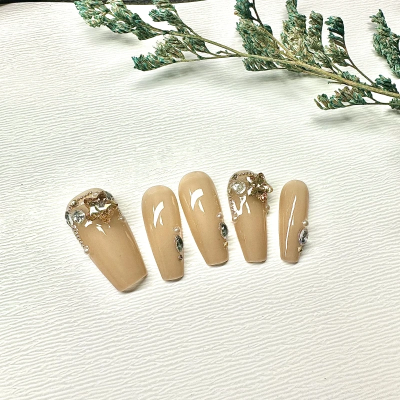 【星语】纯手工穿戴甲 显白温柔美甲气质美甲秋冬简约闪亮新款冰透