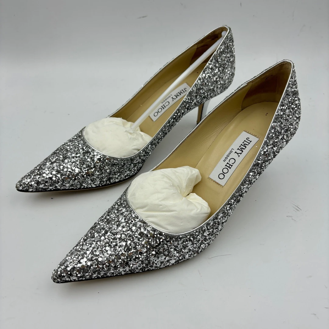 37.5码/jimmy choo亮片高跟鞋/无盒/95新