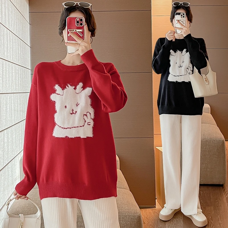 圆领新款新年时尚套头针织衫秋冬宽松慵懒风百搭孕妇毛衣外穿减龄