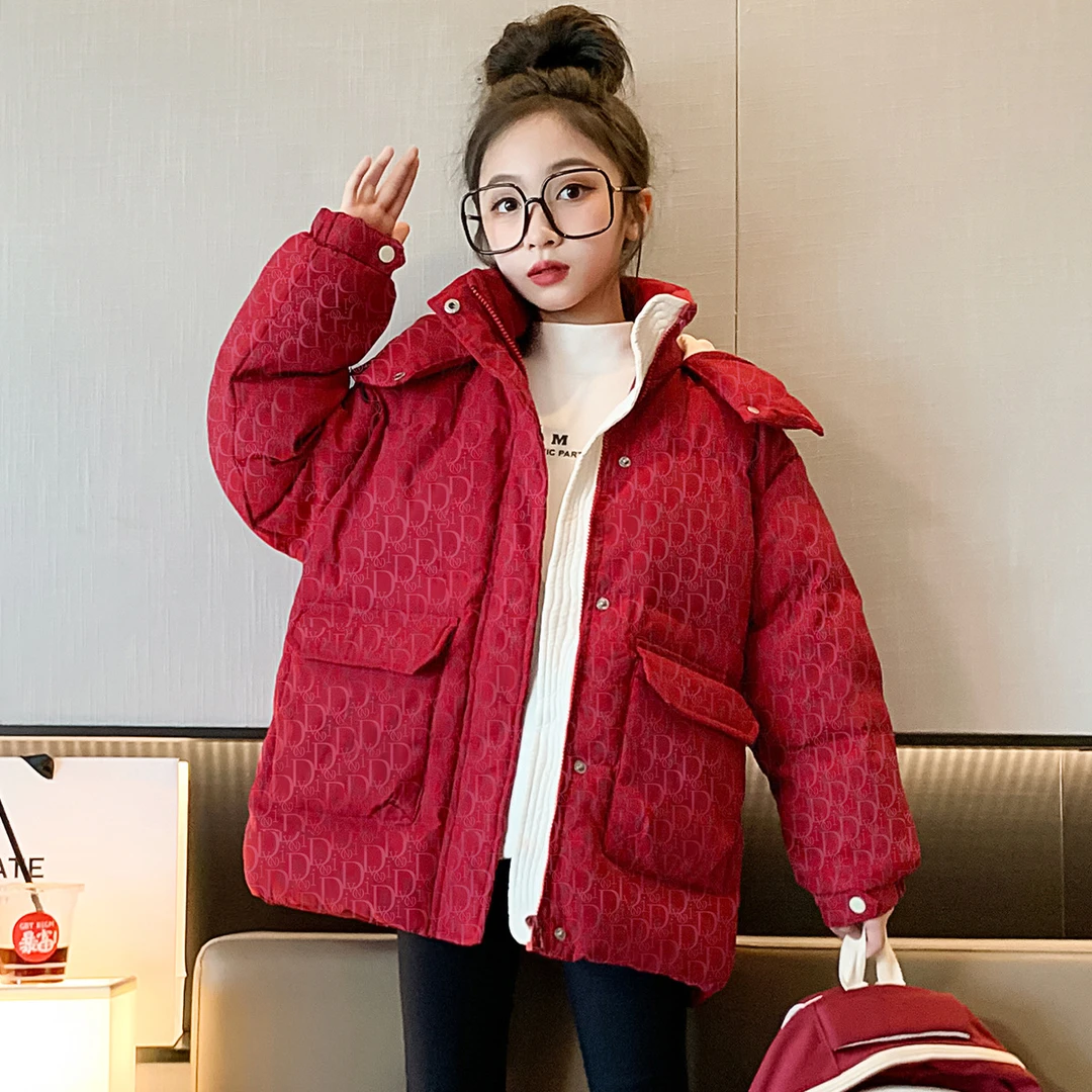 新品巴拉巴拉棉袄棉服女童棉加厚冬装红色中大童新款中长款棉衣夹