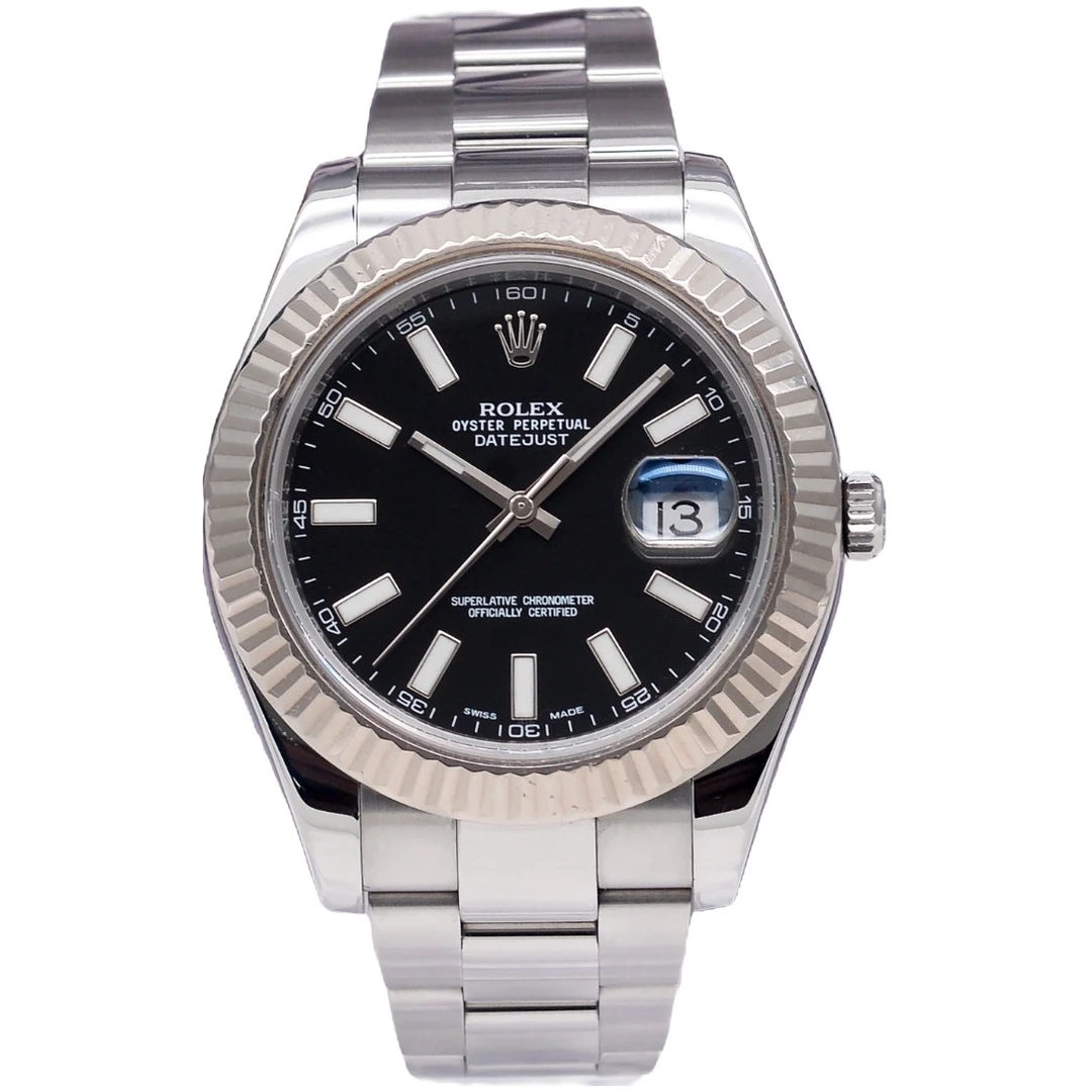 99新 Rolex/劳力士 日志型116334黑条刻间白金41MM自动机械男表