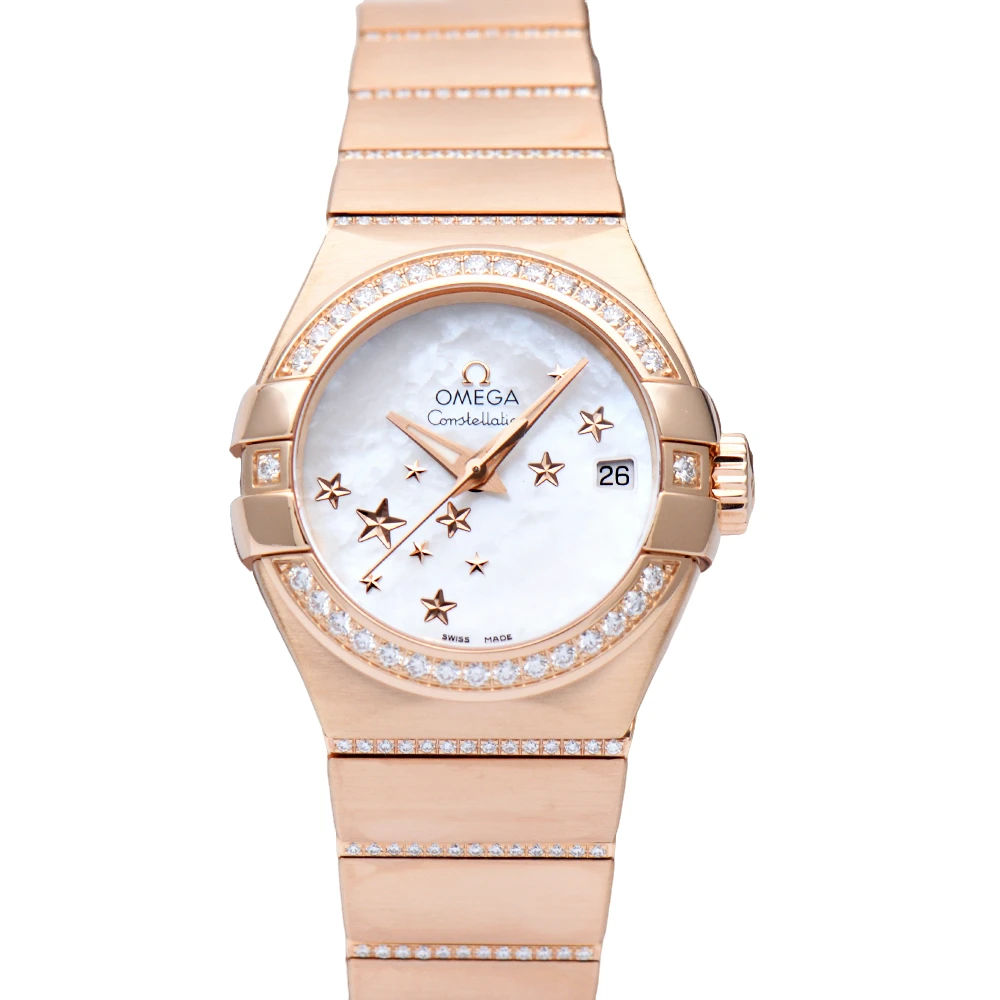 99新 Omega/欧米茄 星座123.55.27.20.05.004玫瑰金原钻27mm女表