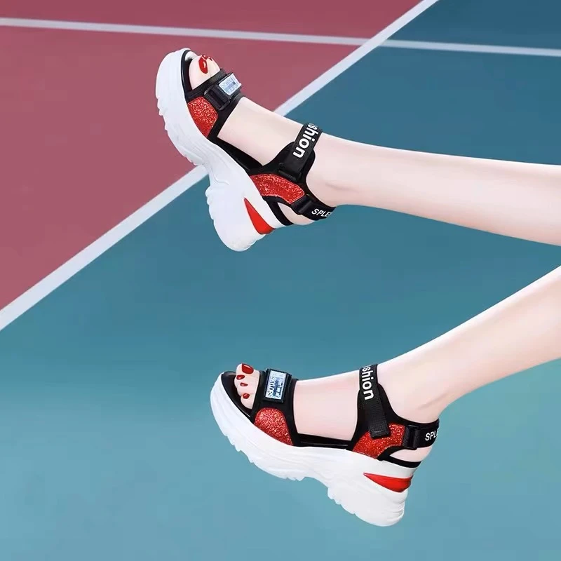 运动凉鞋女2025夏季新款百搭松糕厚底网红坡跟平底轻便软底沙滩鞋