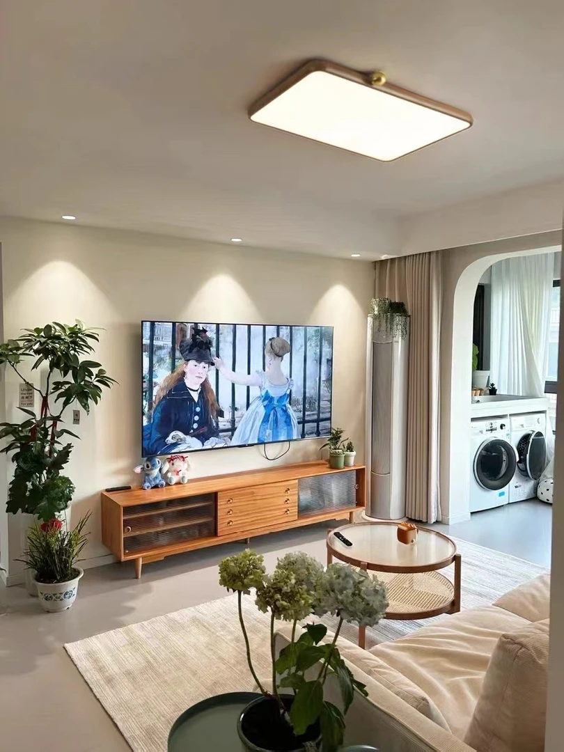 中全光谱护眼客厅灯胡桃木纹超薄吸顶灯中法式灯