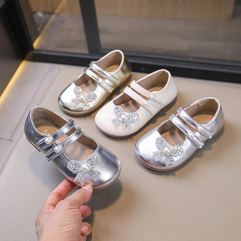 曙尼豪女童小皮鞋早秋小女孩带钻珍珠洋气时尚软底公主鞋百搭单鞋