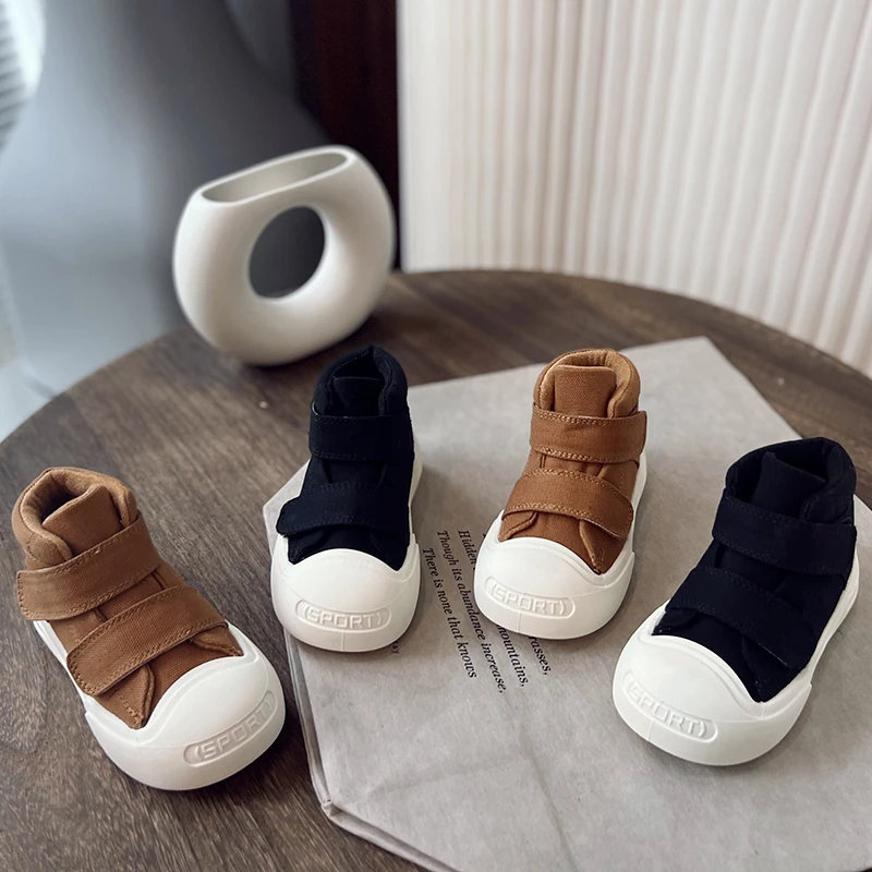 曙尼豪高帮帆布鞋男童鞋2023春秋学生韩版魔术贴中筒靴女儿童鞋潮