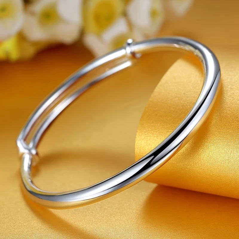 足银银制品 【K49】足银银制品 简约时尚素圈推拉款镯子