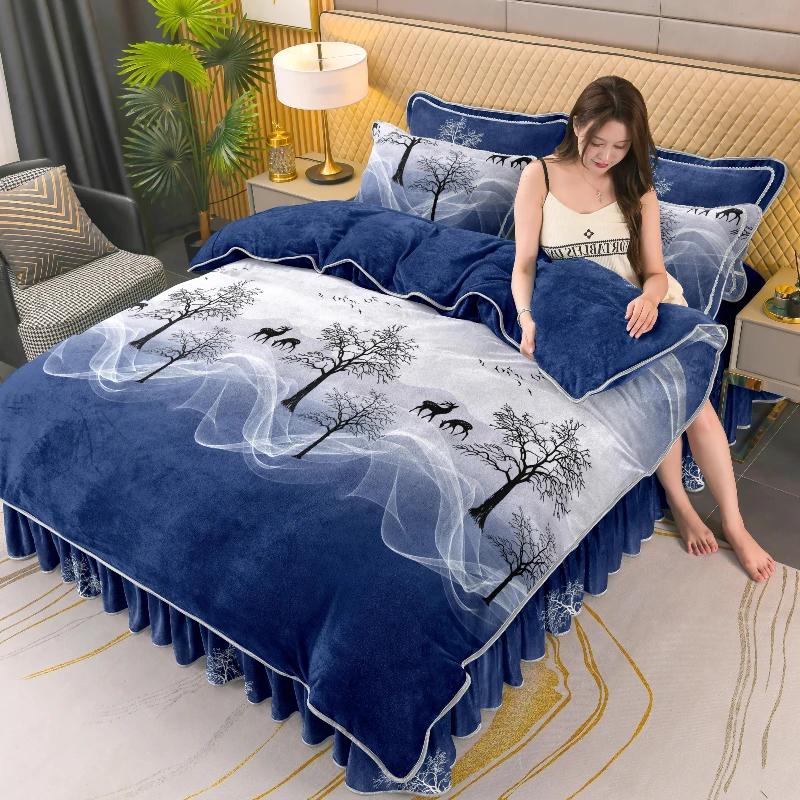 【品质保证】10斤重高档保暖加厚四件套双面绒床裙款防静电不掉毛