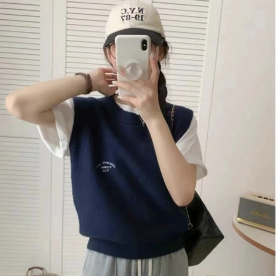 【断码清仓】学院风针织马甲6102圆领无袖百搭减龄简约时尚宽松