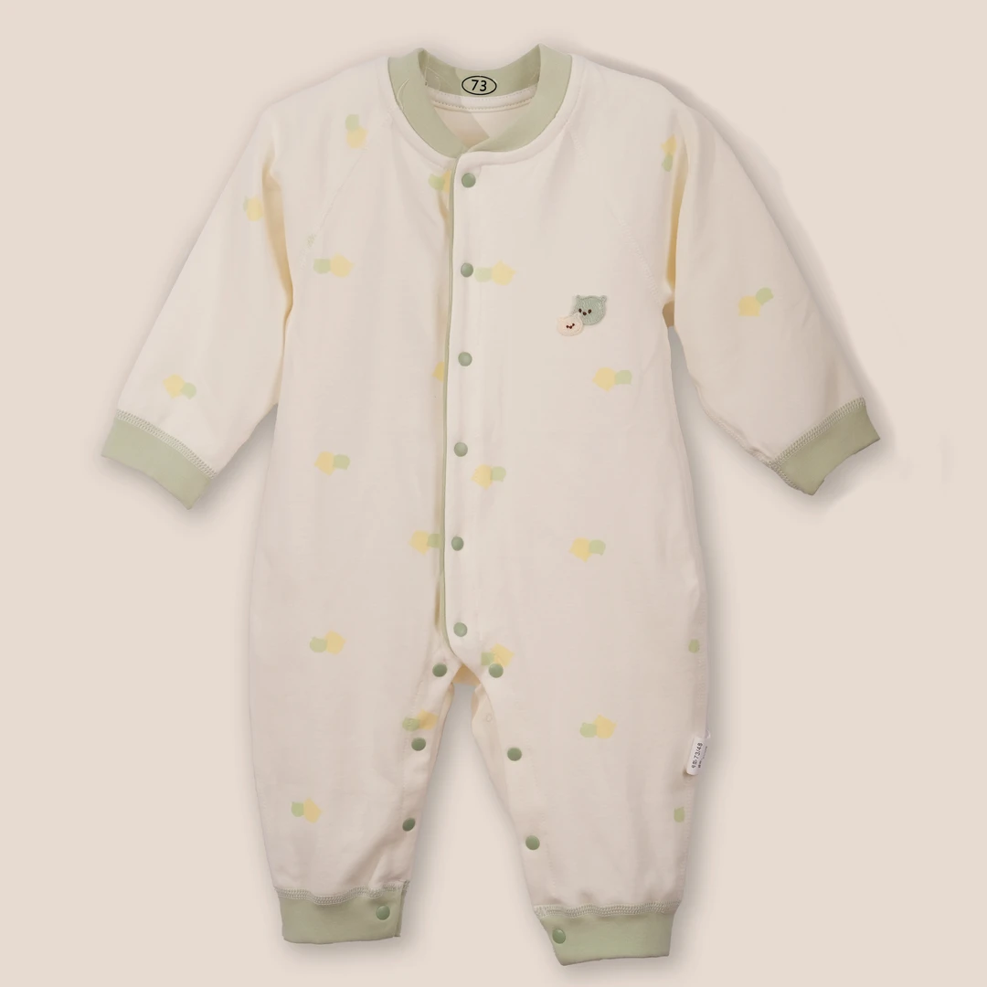 【单层】小熊迪诺秋季宝宝单层棉毛柔软开闭档连体衣