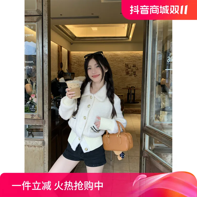 外衣实价圈圈呢翻领羊毛收腰小香风夹克外套女秋冬短款小个子