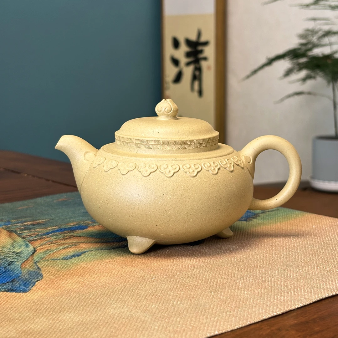 云肩如意壶 本山绿泥 360cc 手工大容量茶壶 精工手制大品紫砂壶