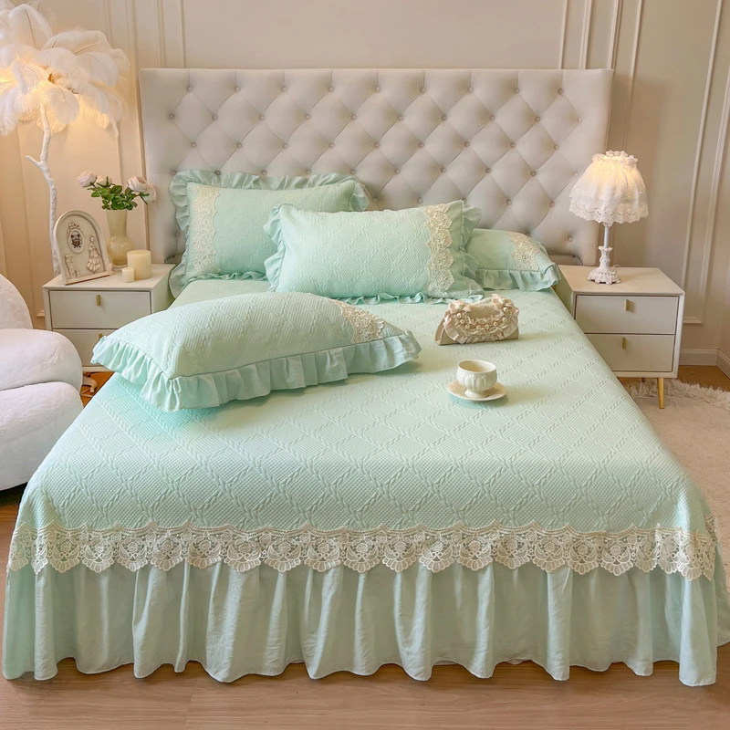 玫瑰天使 夏天A类母婴可用无气味凉感蕾丝凉席夏被1.8床四件套