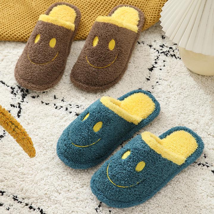 2024新笑脸可爱棉拖鞋女软底拖鞋冬天家居秋冬情侣毛拖男毛绒托鞋