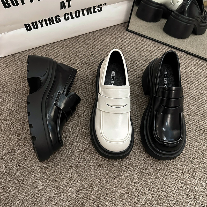 【睿夕家】英伦风小皮鞋2024新款厚底日系jk百搭一脚蹬乐福单鞋