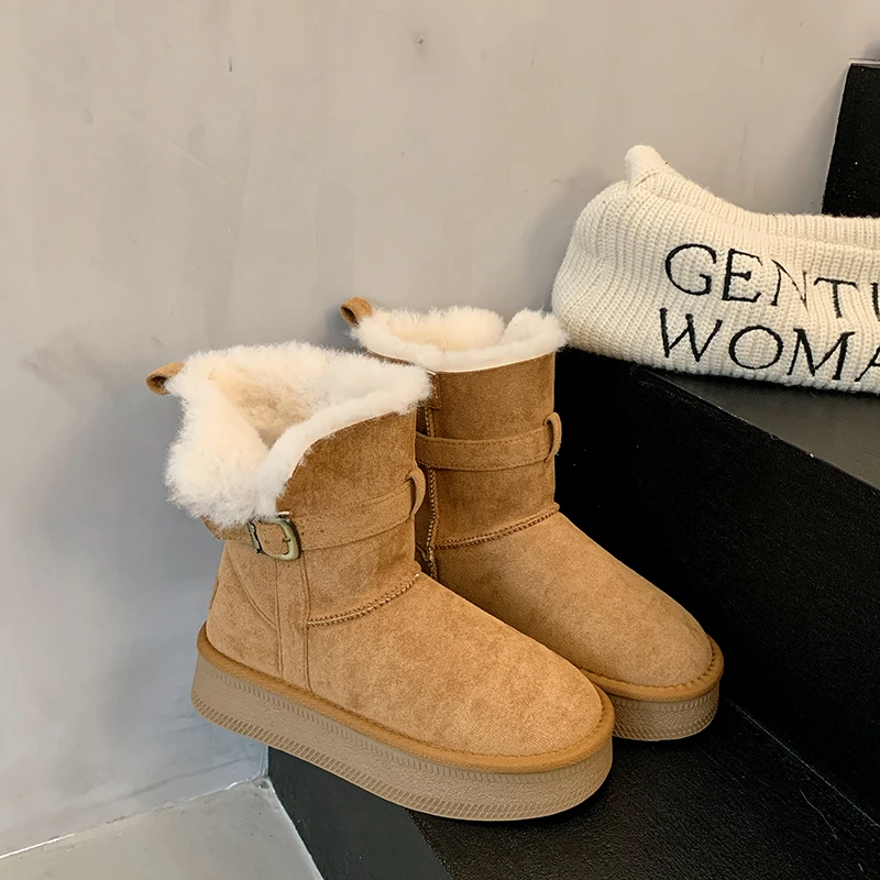 【睿夕】厚底增高短筒靴子保暖两穿东北棉鞋