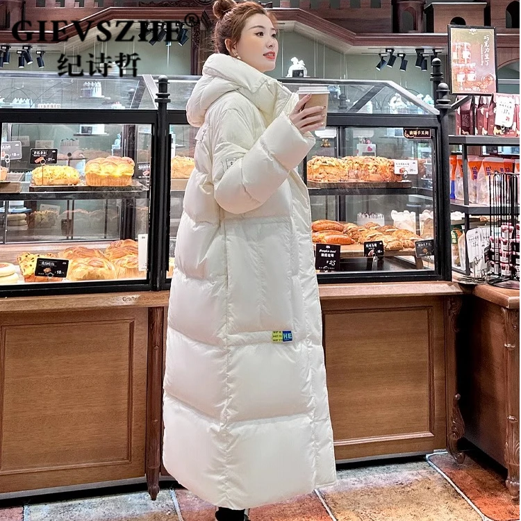 纪诗哲连帽羽绒服女款冬季爆款设计感小众加厚过膝长款白鸭绒外套