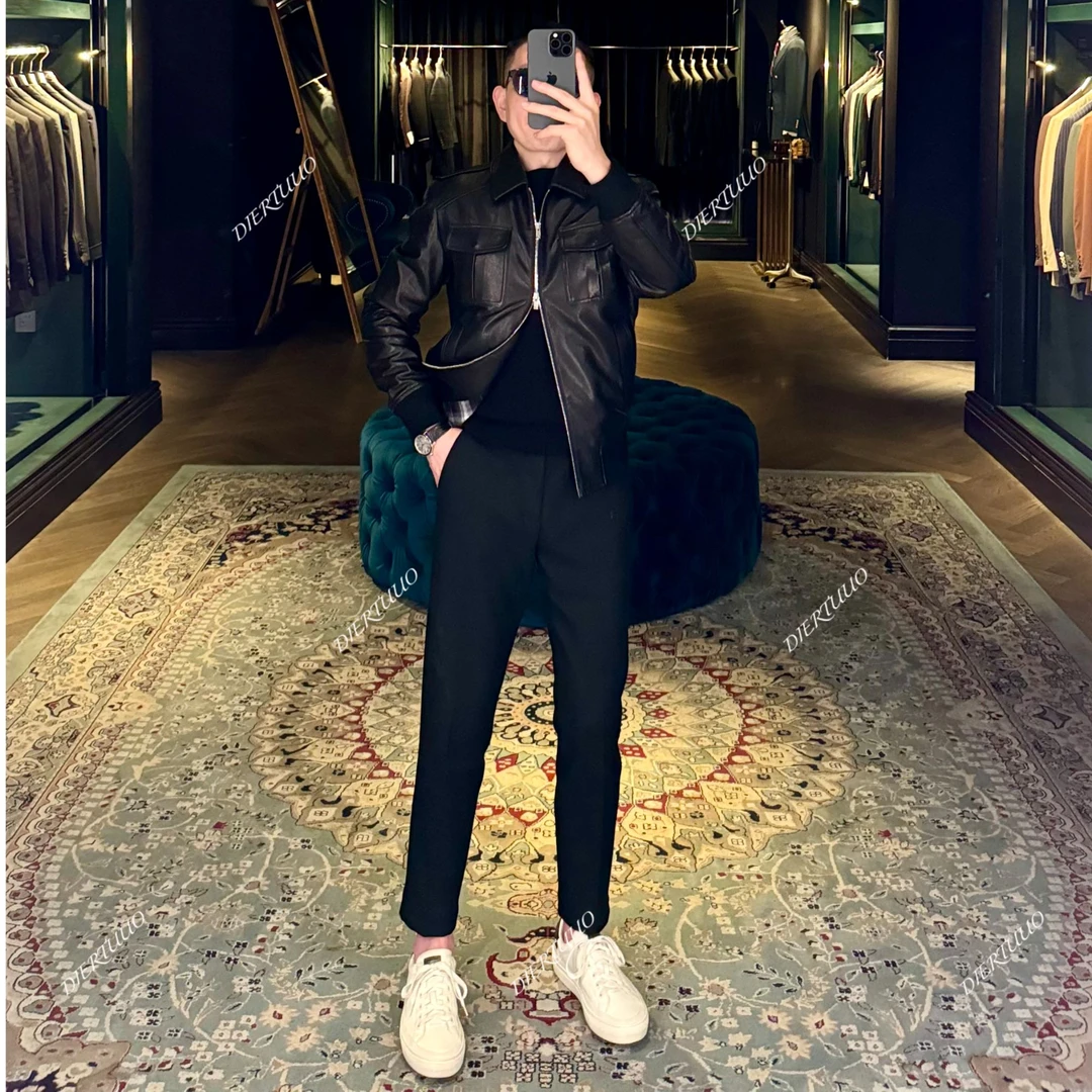 DIERTUUO迪途-男士秋季时尚百搭黑色休闲显瘦修身皮衣DHA258152
