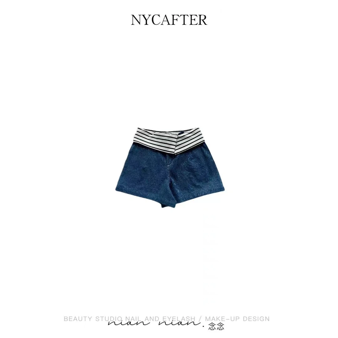 【新店】牛仔短裤条纹卷边腰休闲百搭时尚XX414