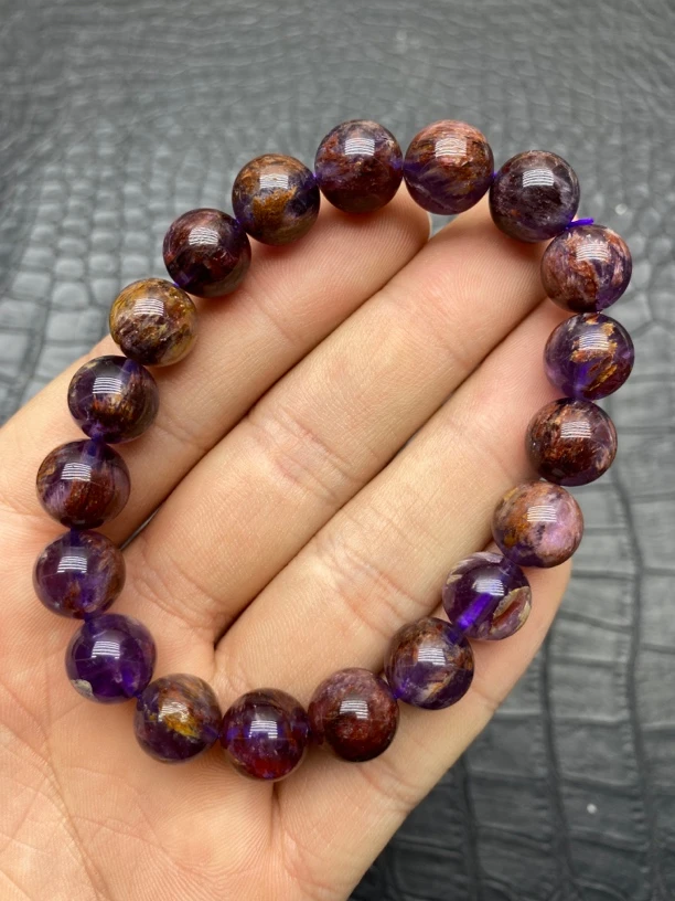 天然女士紫钛幽灵水晶手链