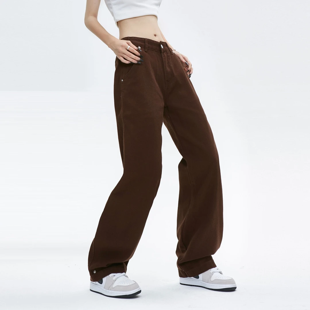 AJem美式高街基础松紧腰牛仔裤男女潮牌宽松黑色显瘦直筒休闲裤