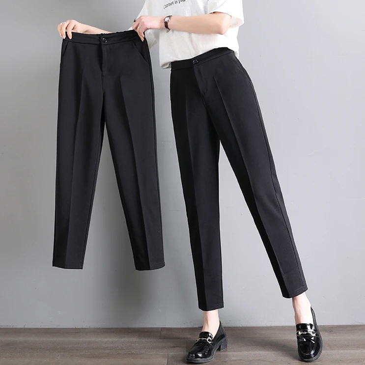 九分西裤女夏季薄款高腰垂感宽松大码显瘦休闲百搭黑色小脚烟管裤