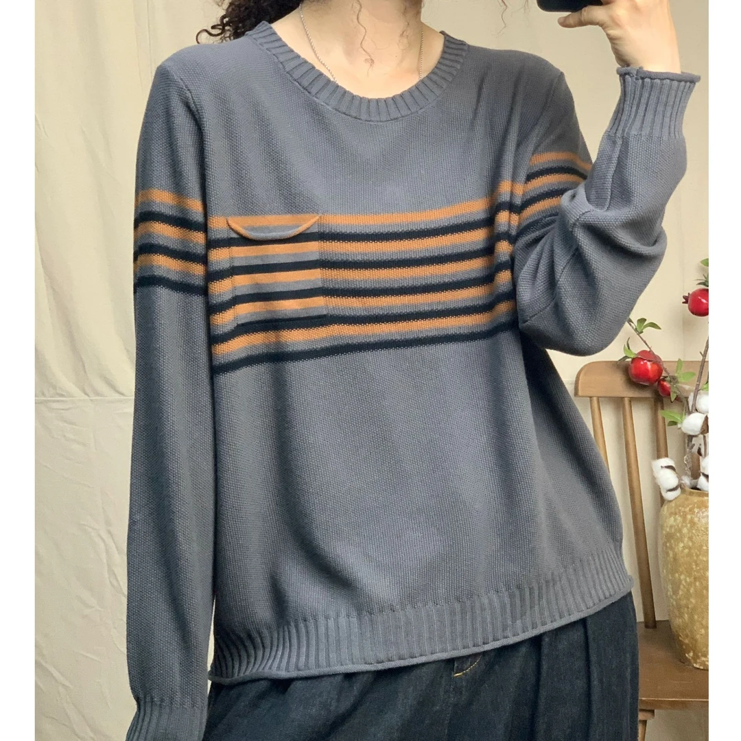 8099中间袖上拼色宽松毛衣