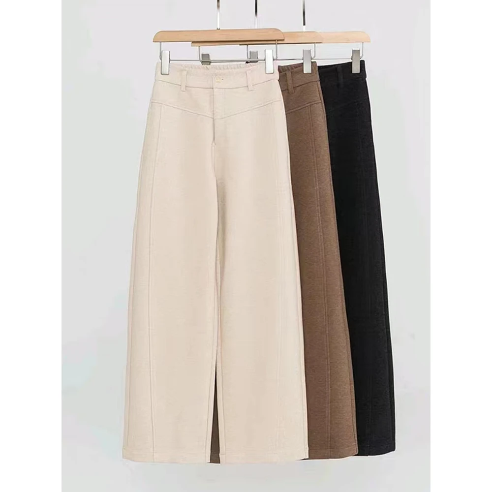 窄版直筒裤女2025秋冬季新款高腰时尚羊毛呢加绒加厚休闲阔腿裤子