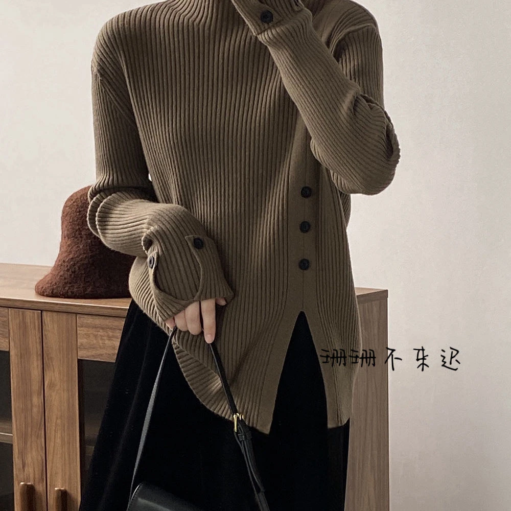 【库】#3385显瘦半高领冬季小众上衣内搭长袖针织套头宽松打底衫