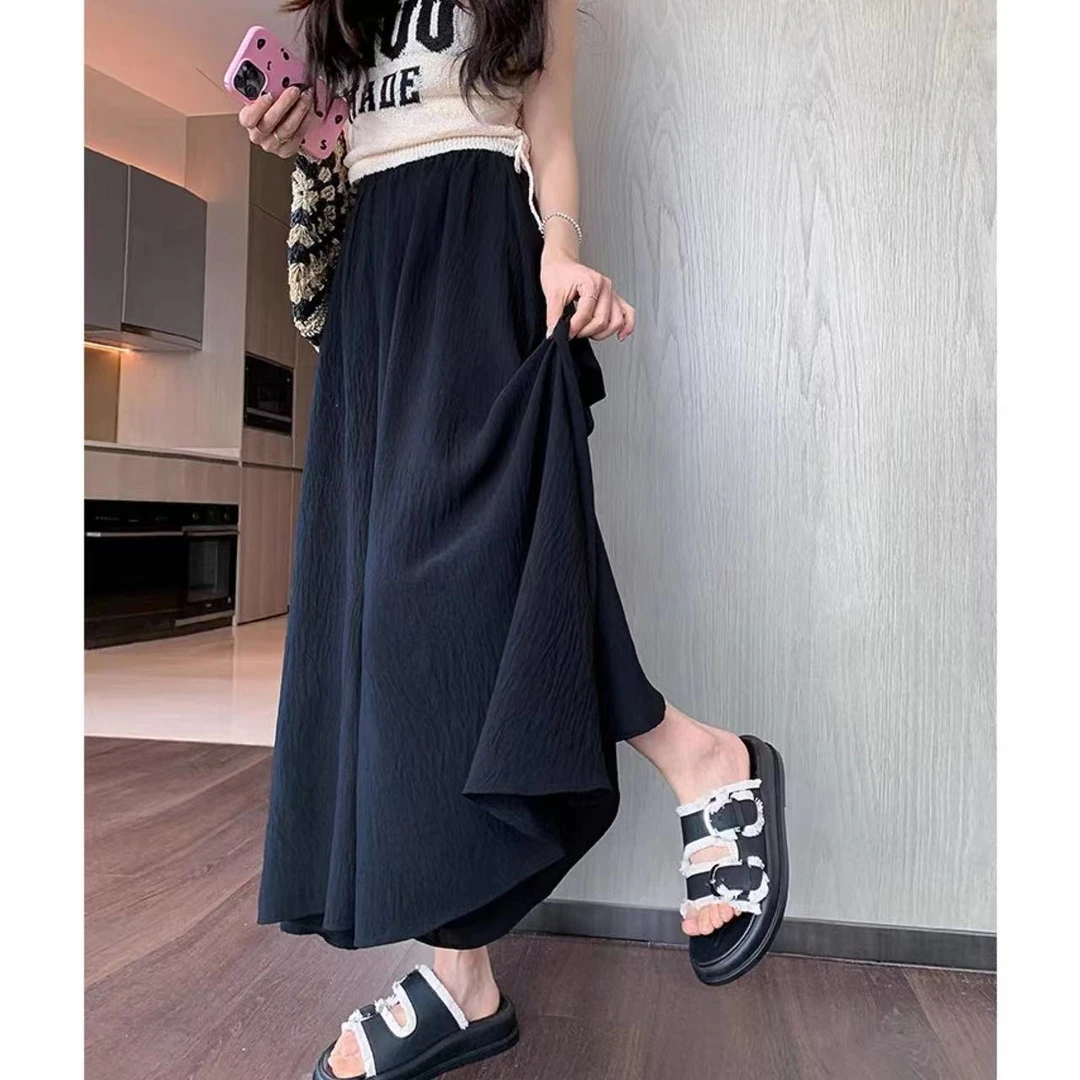 【库】#9525宽松遮肉裙裤女夏季新款小个子a字高腰垂感休闲阔腿裤