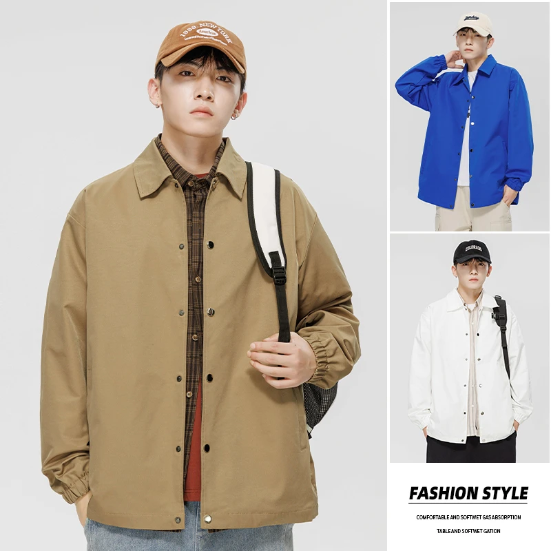 春季潮牌休闲夹克男宽松风衣男立领机车情侣青年男士长袖百搭美式