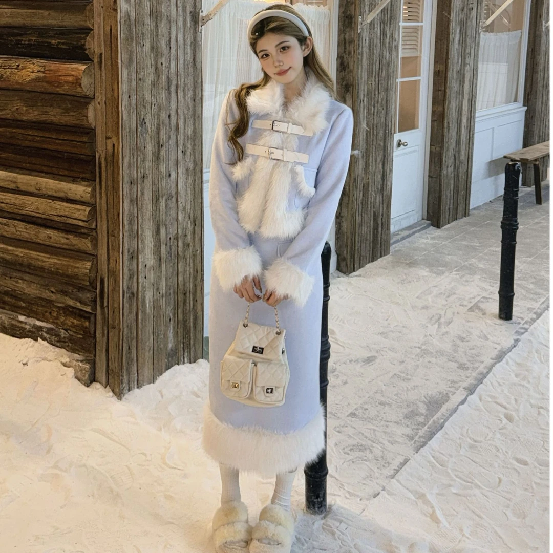 冬装搭配一整套新中式毛毛外套半身裙冬季高级感两件套女装-7001