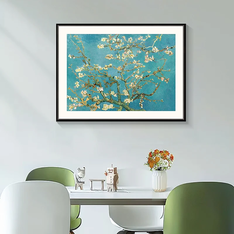 摩马艺品【梵高】油画盛开的巴旦杏树轻奢客厅装饰画餐厅挂画