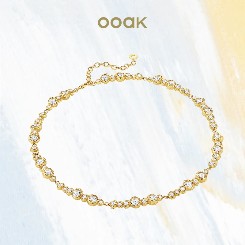 OOAK 铜合金合成锆石项链 五金女孩流金油画肌理灵动闪耀泡沫项链