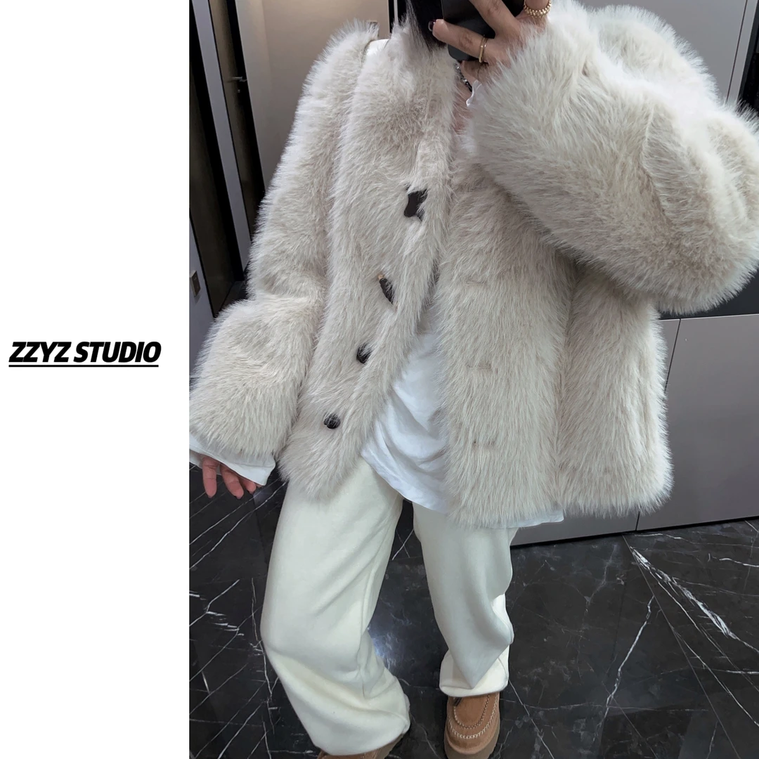 “冬日雾凇岛”环保仿貂毛双面穿外套宽松高级气质毛绒短款