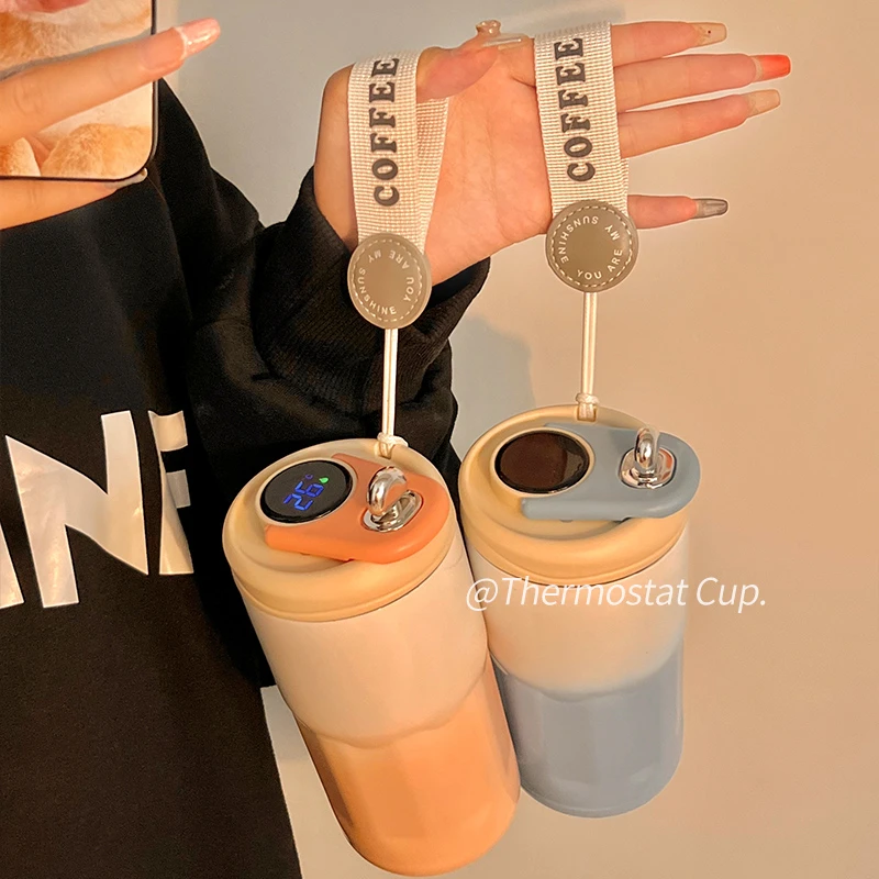 显示温度保温杯女生杯子学生上学水杯新款2024高颜值316不锈钢