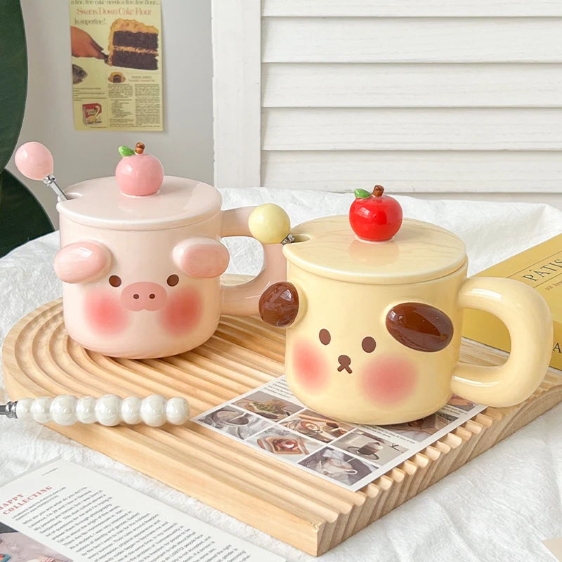 可爱带盖小猪马克杯夏天女生高颜值情侣水杯陶瓷杯2025新款杯子