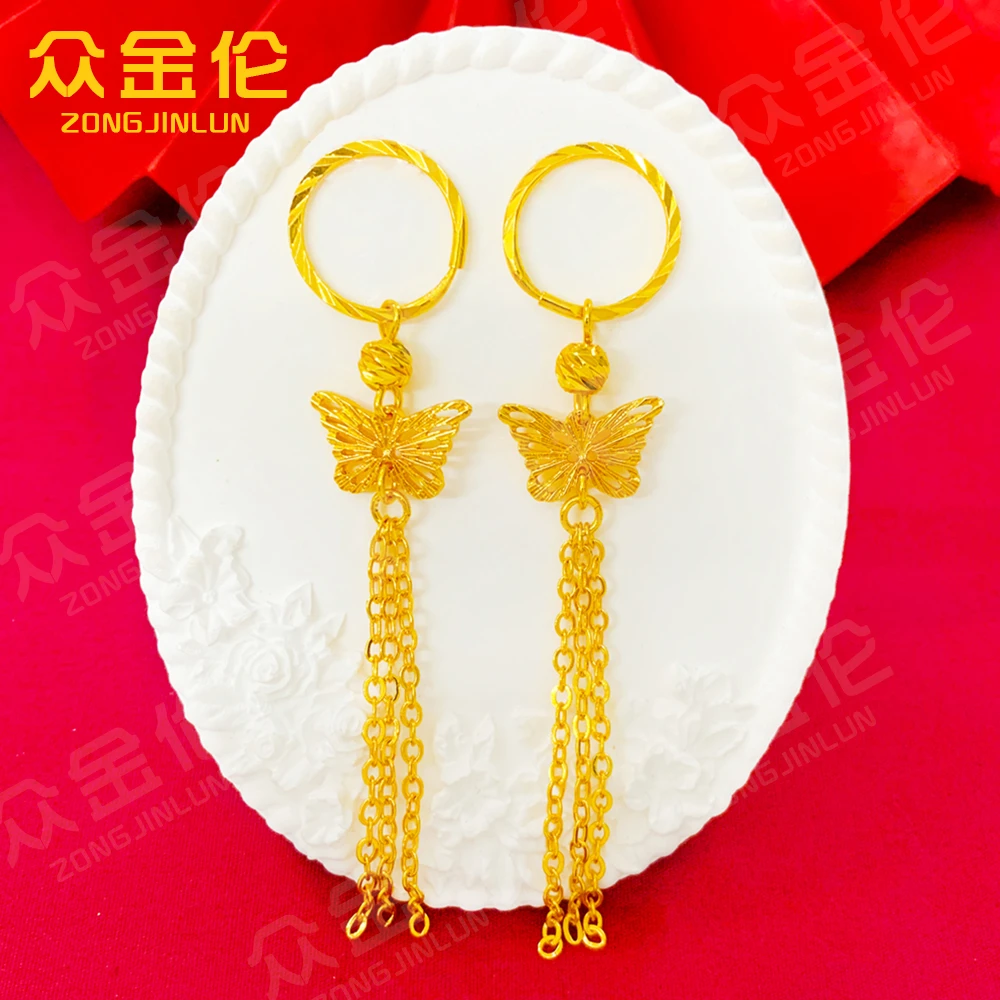 众金伦 铜合金耳饰 时尚百搭款【蝴蝶三线流苏耳环】