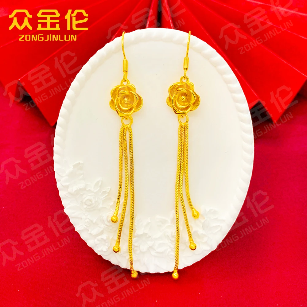 众金伦 铜合金耳饰 精美气质款【玫瑰花流苏耳钩】
