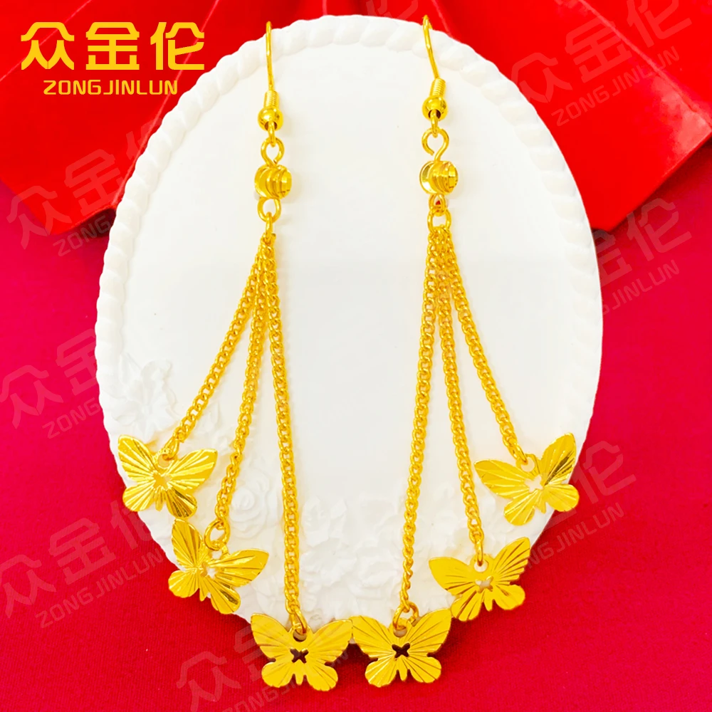 众金伦 铜合金耳饰 时尚潮流款【三蝴蝶流苏耳钩】