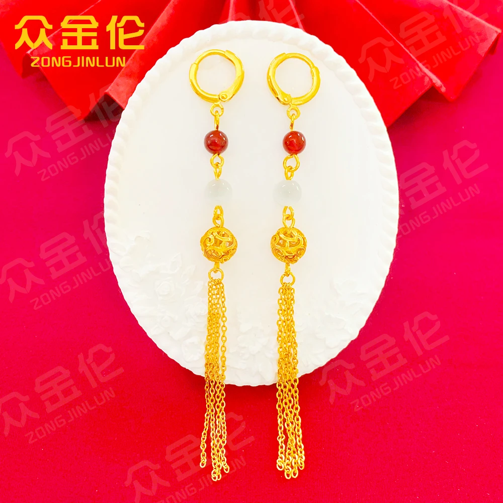 众金伦 铜合金耳饰 国风轻奢款【双色珠绣球流苏耳扣】