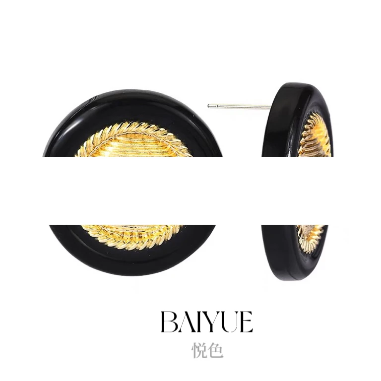 铜合金耳饰 复古冷淡风金属圆形名媛纽扣百搭耳环YW018