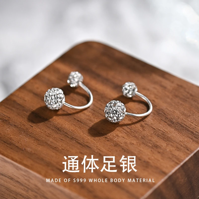 足银耳饰 999足银超闪锆石耳钉女小众U型螺丝耳饰养耳洞耳骨钉
