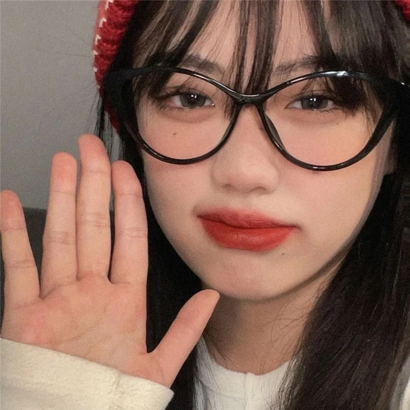 欧美黑粗框猫眼系圆脸显瘦防蓝光配近视度数女潮韩版网红小红书款